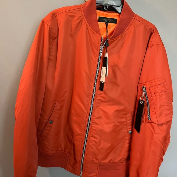 Rag Bone Orange Bomber Jacket with Ribbed Trim NWT